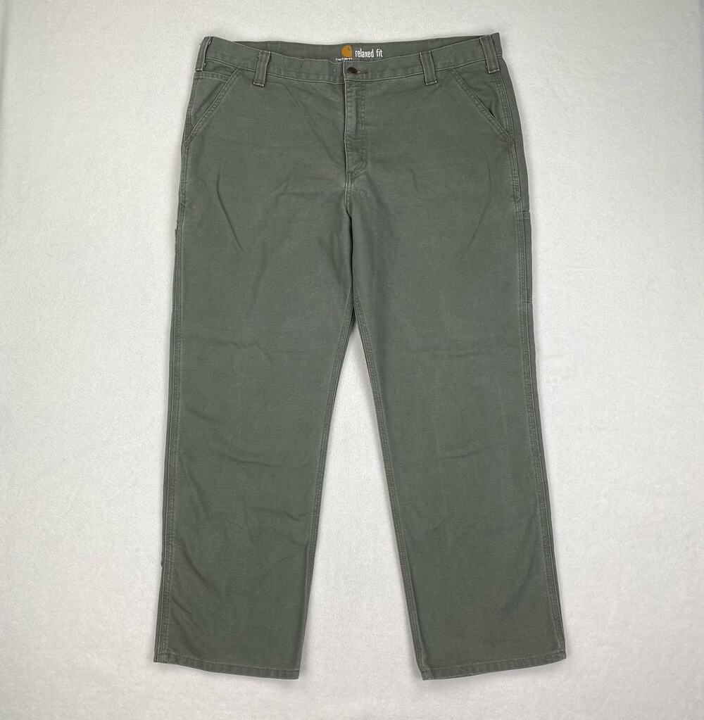 Carhartt Pants Size 41x30 Green Canvas Relaxed Fit Carpenter Cotton Work Utility